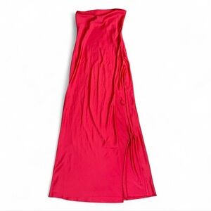 Vibrant Pink Strapless Satin Maxi Dress